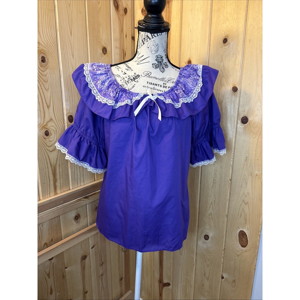 New Vintage Square Up Fashions Purple Dance Top Puff Sleeve Ruffle Small USA